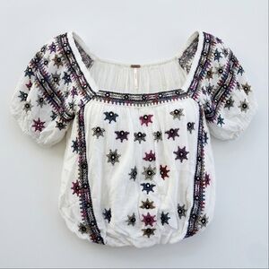 Free People Aurora Embroidered blouson top cropped boho